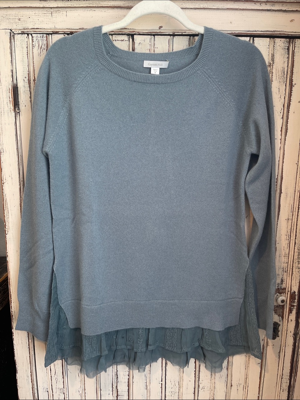 Garnet Hill Blue Layered-Hem Cashmere Sweater